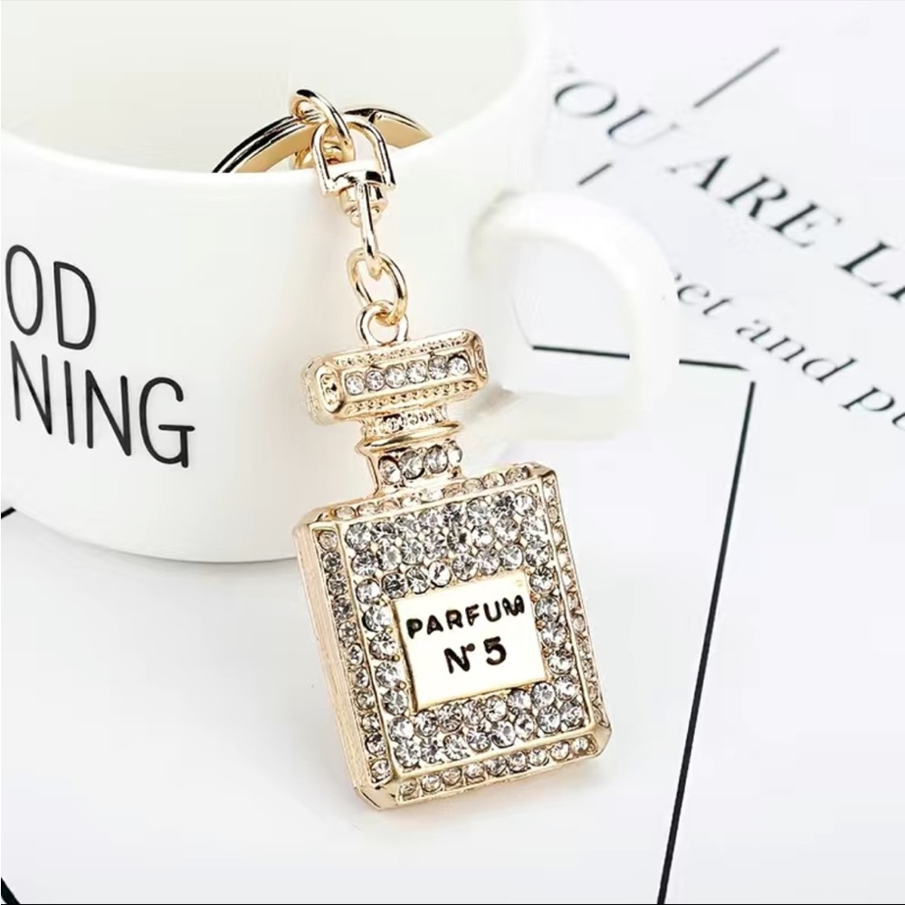 🤍 Gold Silver Rhinestone Perfume Keychain NEW - Picture 2 of 4